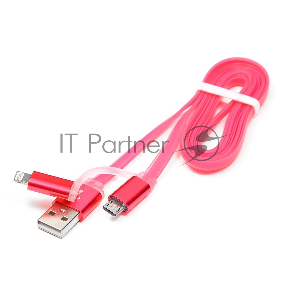 Кабель USB2.0 Cablexpert CC-mAPUSB2pk1m, AM/microBM 5P - iPhone lightning, 1м, комбо кабель, алюминиевые разъемы, розовый, блистер