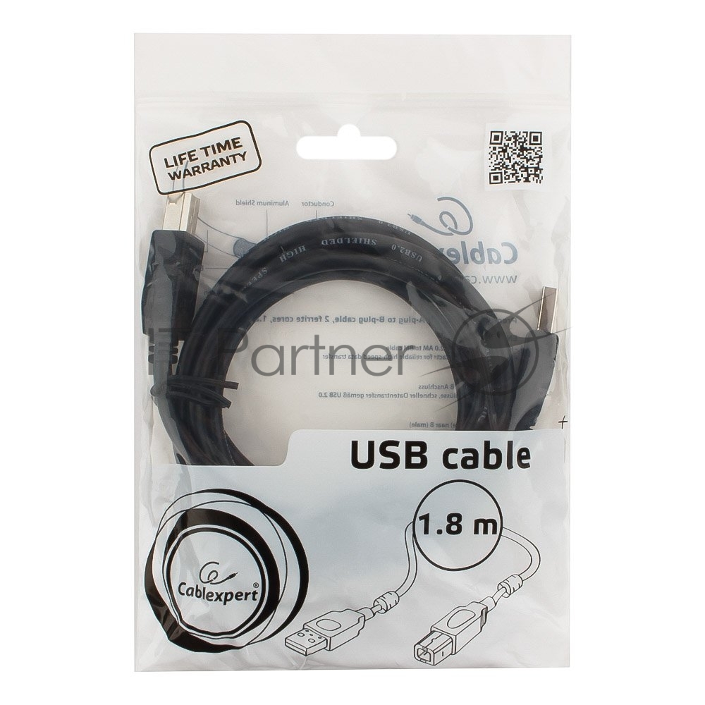 Кабель USB2.0 Pro Cablexpert CCF2-USB2-AMBM-6, AM/BM, 1.8м, экран, 2феррит.кольца, черный, пакет