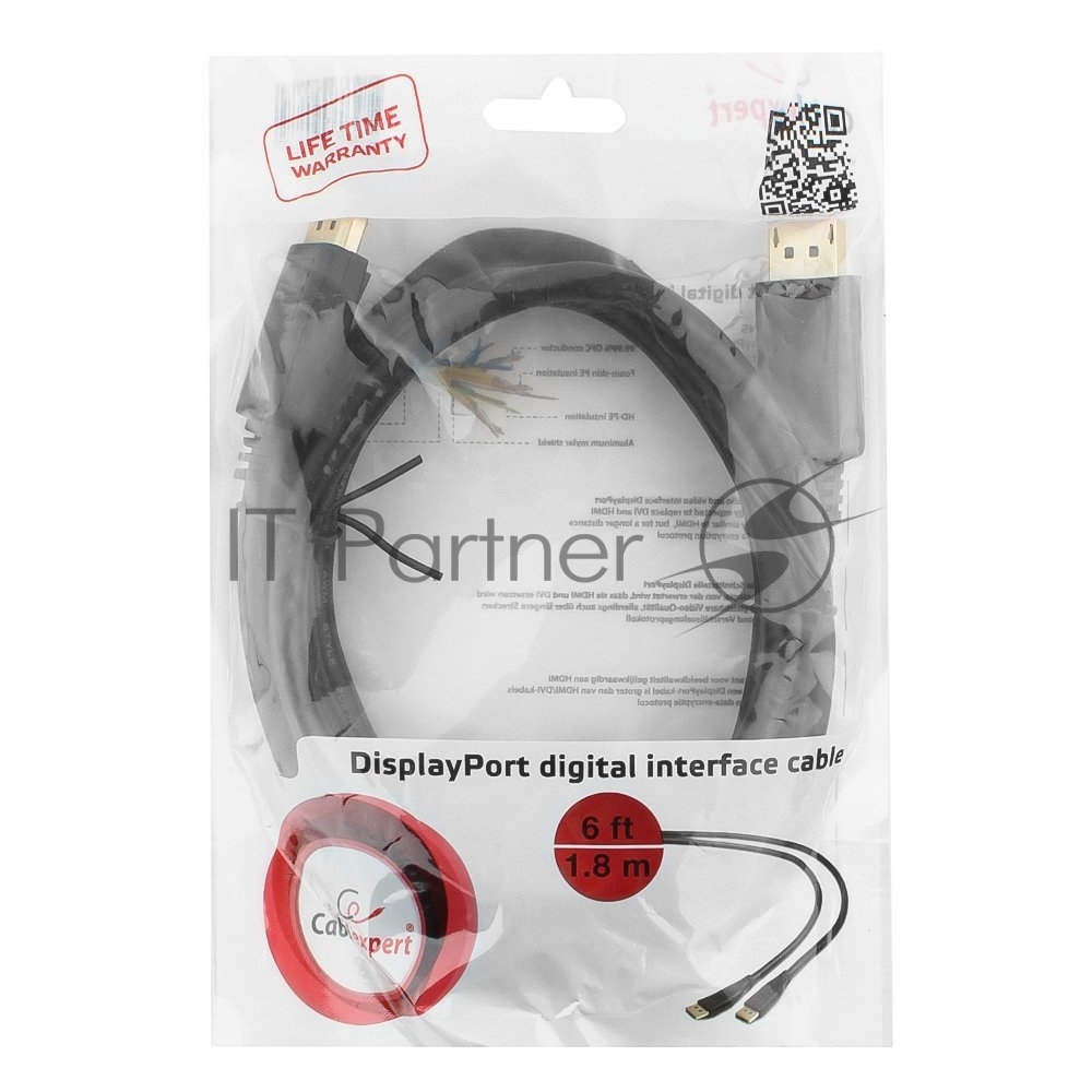 Кабель DisplayPort Gembird/Cablexpert CC-DP2-6, v1.2, 1.8м, 20M/20M, черный, экран, пакет
