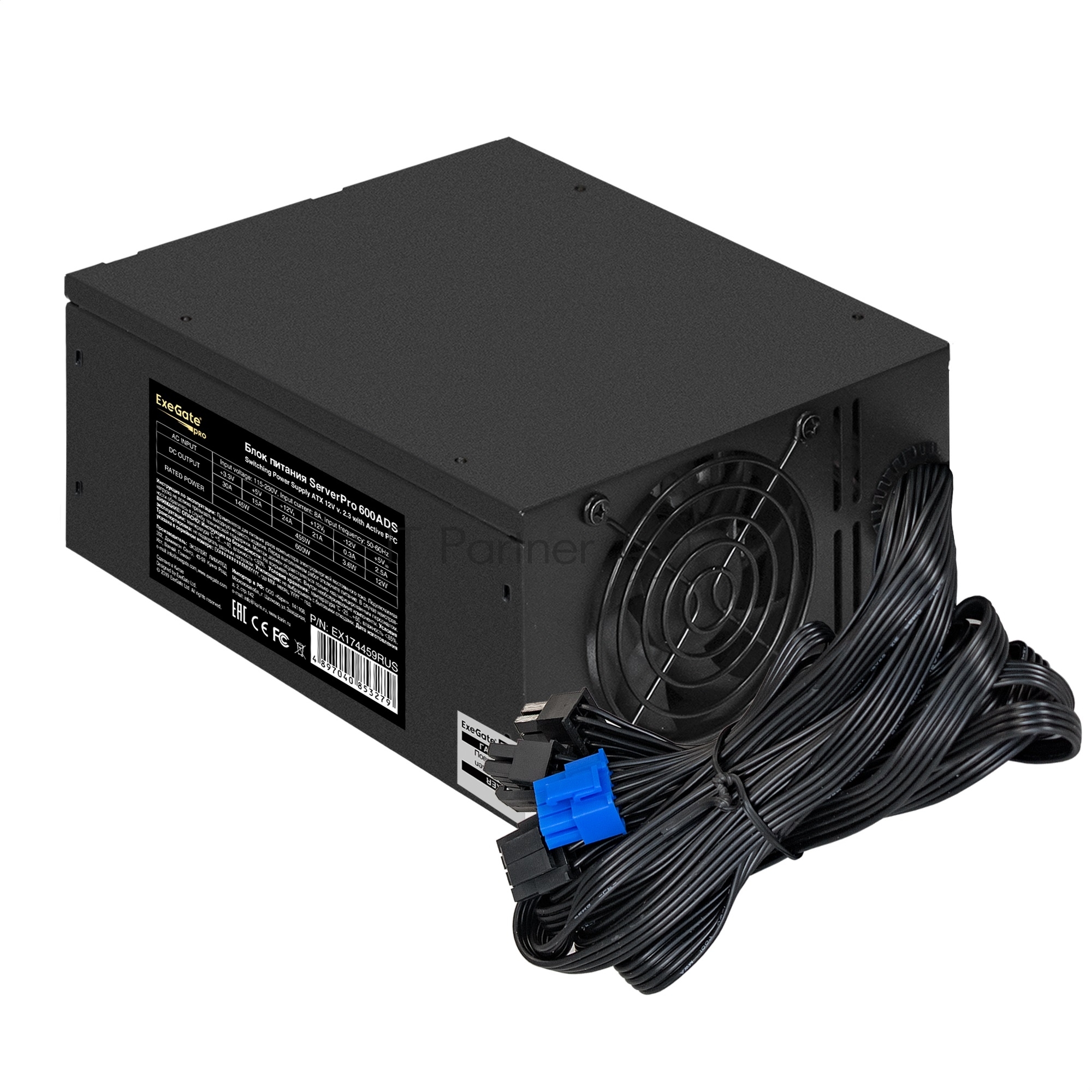 Блок питания серверный 600W ExeGate (RM-600ADS) APFC,2х8см fan, 20+4pin/(4+4)pin, 2xPCI-E, 9xSATA