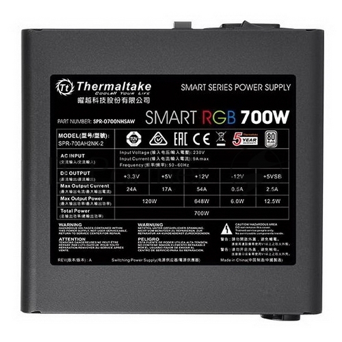 Блок питания Thermaltake Smart RGb (PS-SPR-0700NHSAWE-1), 700Вт, 80 PLUS, 120мм, черный