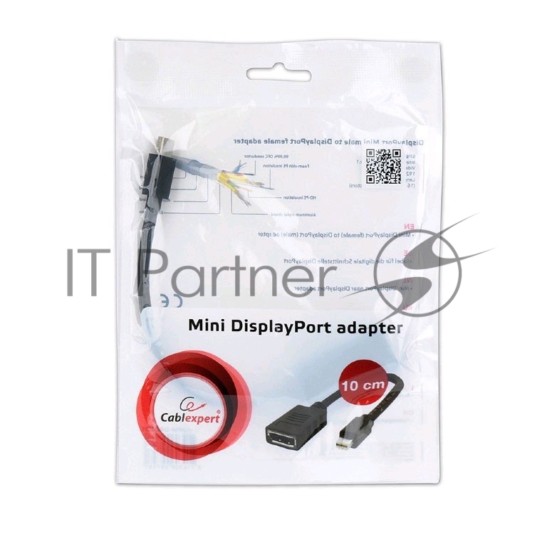 Переходник miniDisplayPort - DisplayPort, Cablexpert A-mDPM-DPF-001, 20M/20F, 16см, черный, пакет
