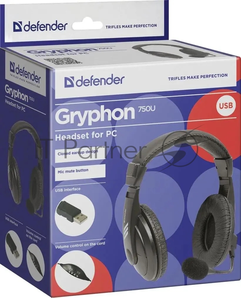 Гарнитура Defender Gryphon 750U чёрный, проводная