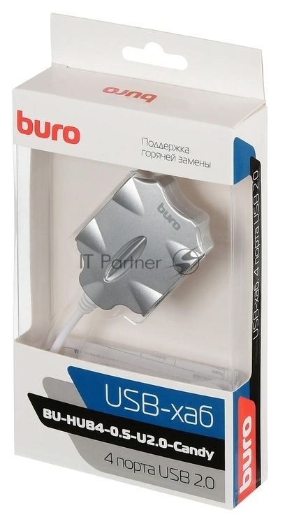 USB-концентратор Buro BU-HUB4-0.5-U2.0-Candy, USB 2.0, USB 4 порта, USB
