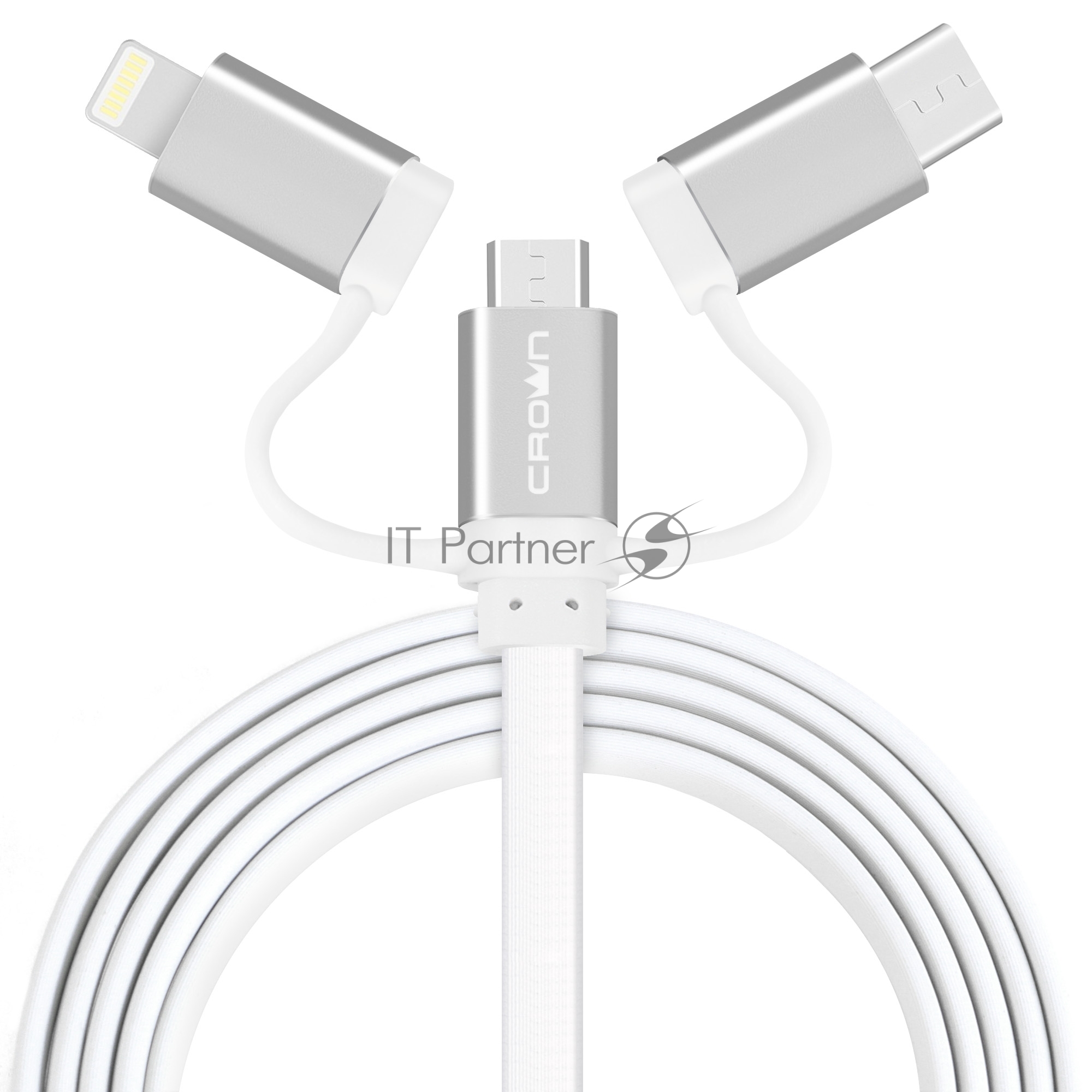 Кабель Crown USB - microUSB/USB Type-C/Lightning CMCU-3182 белый