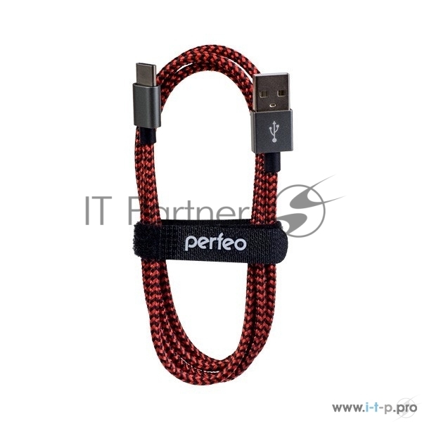 Кабель PERFEO USB2.0 A вилка - USB Type-C вилка, черно-красный, 1 м. (U4901)