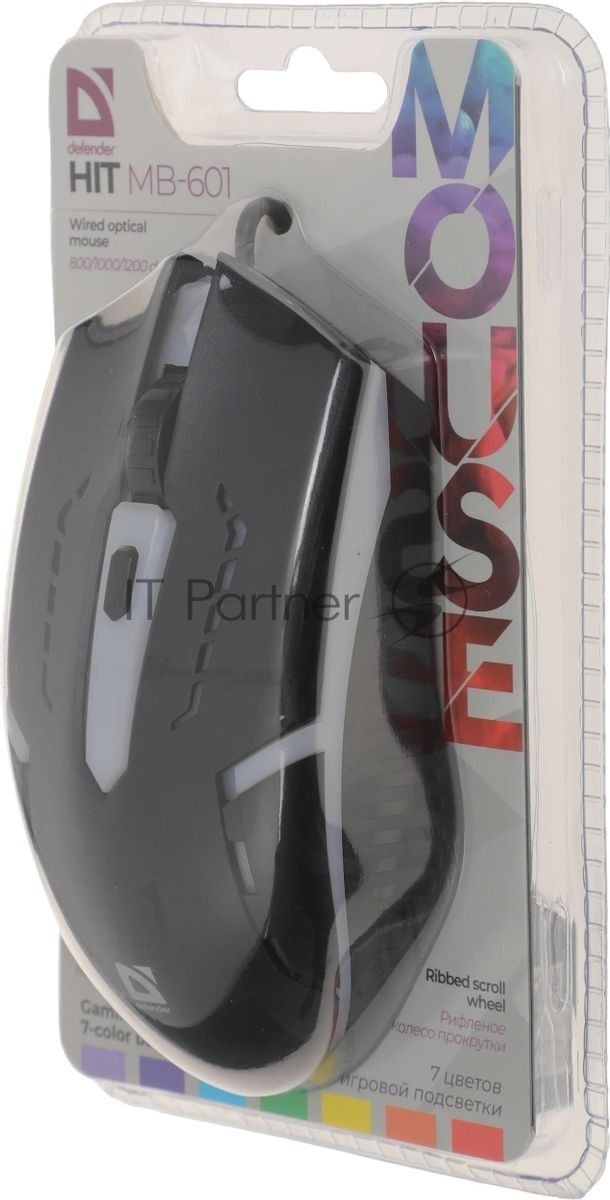 Мышь проводная Defender Hit MB-601 черный, 1200 dpi, USB, кнопки - 4