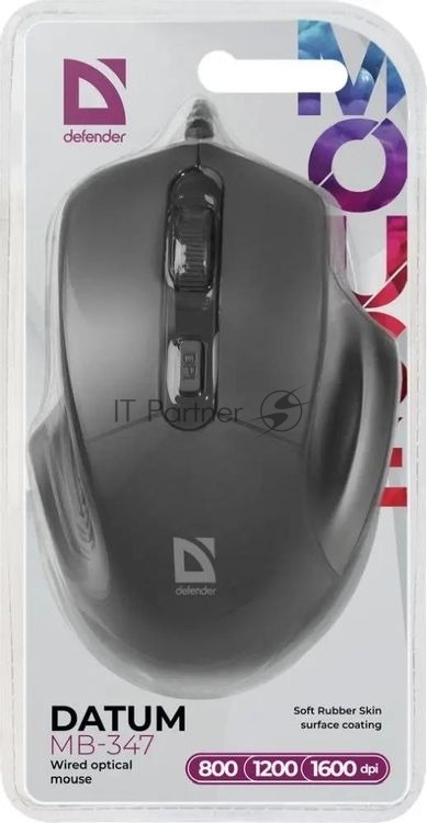 Мышь проводная Defender Datum MB-347 черный, 1600 dpi, USB, кнопки - 4