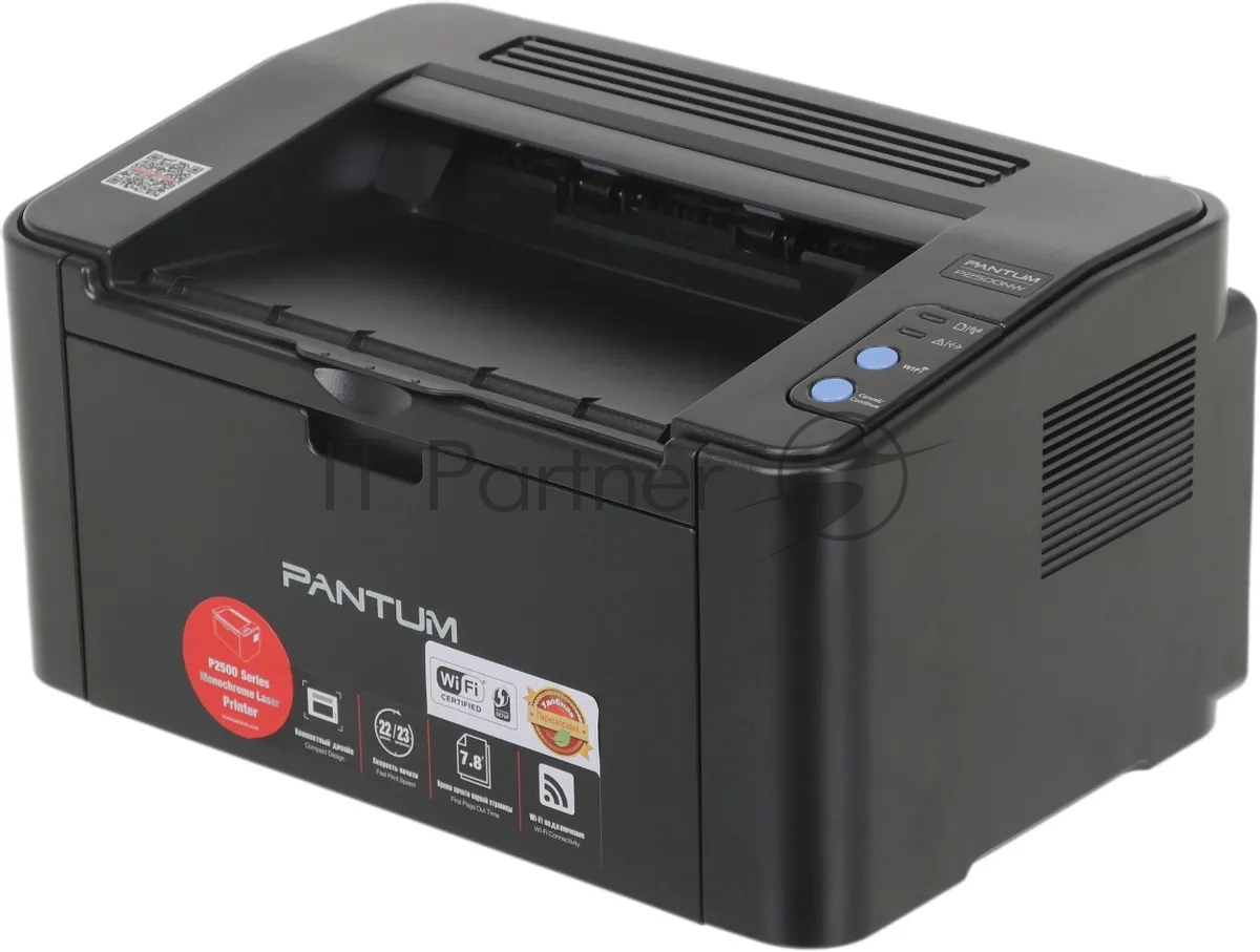 Принтер лазерный Pantum P2500NW, A4, ч/б, печ. до 22 стр/мин., 1200 x 1200 dpi, USB, RJ-45, Wi-Fi, Air Print