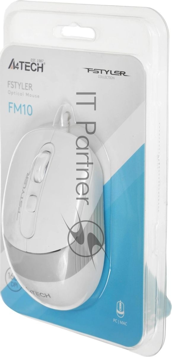 Мышь проводная A4Tech Fstyler FM10 белый/серый, 1600 dpi, USB, кнопки - 4