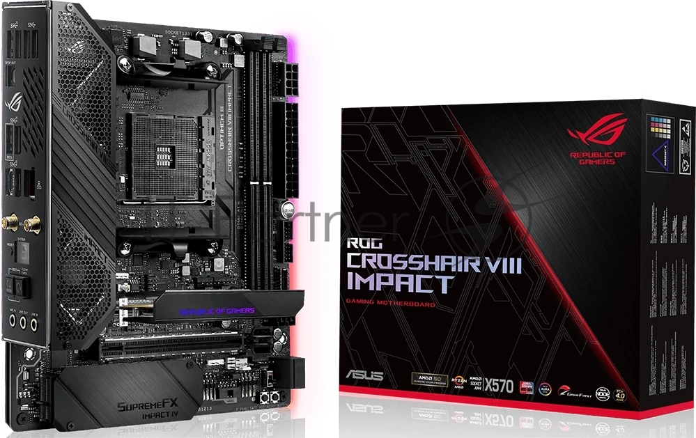 Материнская плата ASUS ROG CROSSHAIR VIII IMPACT, AM4, AMD X570, 2xDDR4, 4xSATA, 2xM.2, 1xPCIe 4.0 x16, 1x1Gb LAN, Wi-Fi 6, Bluetooth 5.0, 1xUSB-C 10Gbps, 5xUSB-A 10Gbps, 2xUSB-A 5Gbps, 7.1, Mini-DTX
