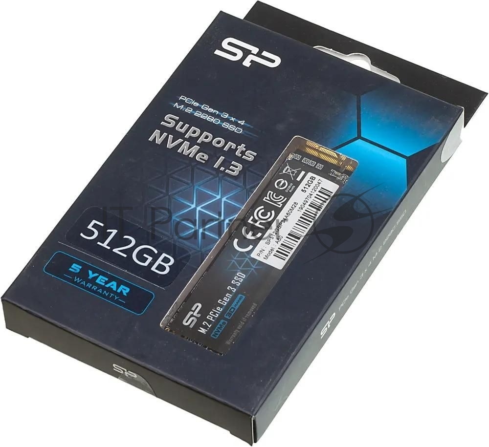 Накопитель SSD Silicon Power P34A60, 512Gb, M.2 2280, PCIe 3.0 x4, NVMe, R/W 2200/1600