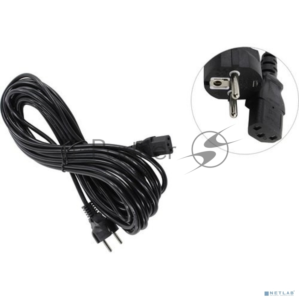 Кабель питания ExeGate Power PC-10P (Евровилка Schuko->С13) VDE-250V-3*0.75-CU, 10A, черный, 10м