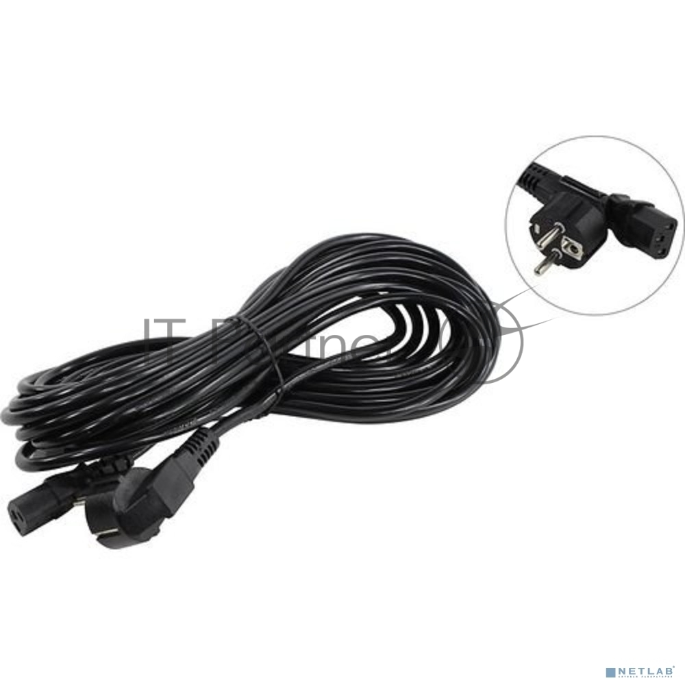 Кабель питания ExeGate Power PC-10P (Евровилка угловая Schuko->С13) VDE-250V-3*1.0-CU, 10A, 10м