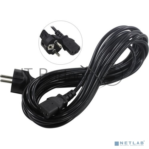 Кабель питания ExeGate Power PC-5P (Евровилка Schuko->С13) VDE-250V-3*0.5-CU, 6A, черный, 5м
