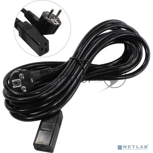 Кабель питания ExeGate Power PC19-5P (Евровилка Schuko->С19) VDE-250V-3*1.5-CU, черный, 16А, 5м