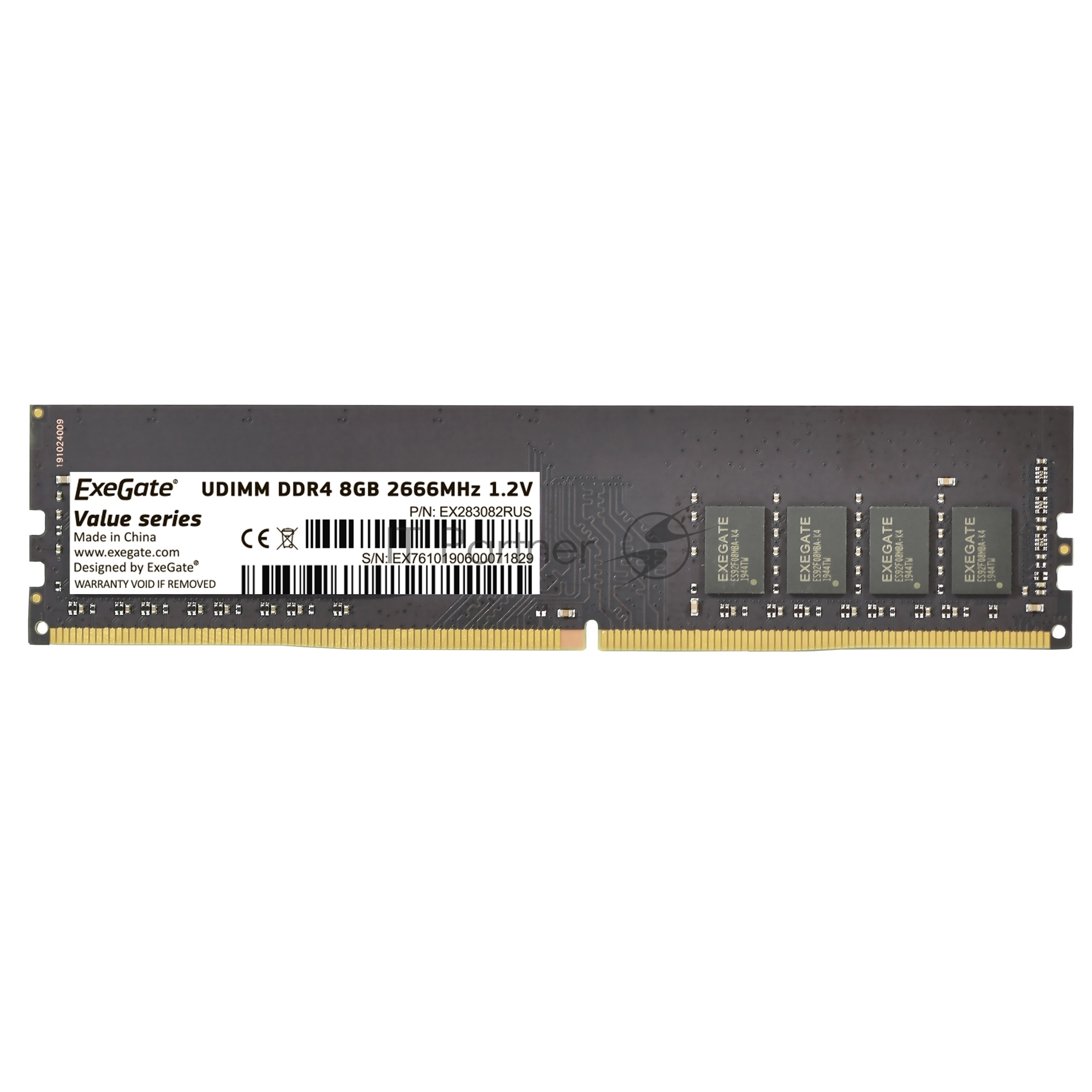 Оперативная память Exegate, DDR4, 8GB (1x8 GB), 2666 MHz, CL19, DIMM, OEM